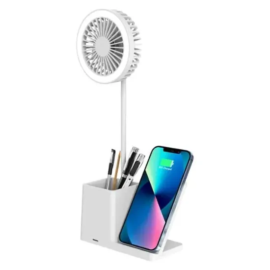 S-link SL-M9055 10 Watt Kablosuz Şarj İstasyonlu Fanlı Kalemlikli Masa Lambası (Beyaz) resmi