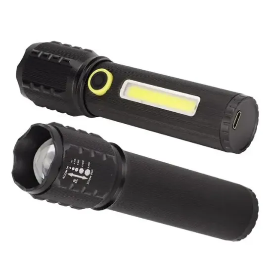 PowerMaster JF-72 Power Led, COB Led Zoomlu Flash Özellikli Şarjlı Metal Kasa Profesyonel El Feneri resmi