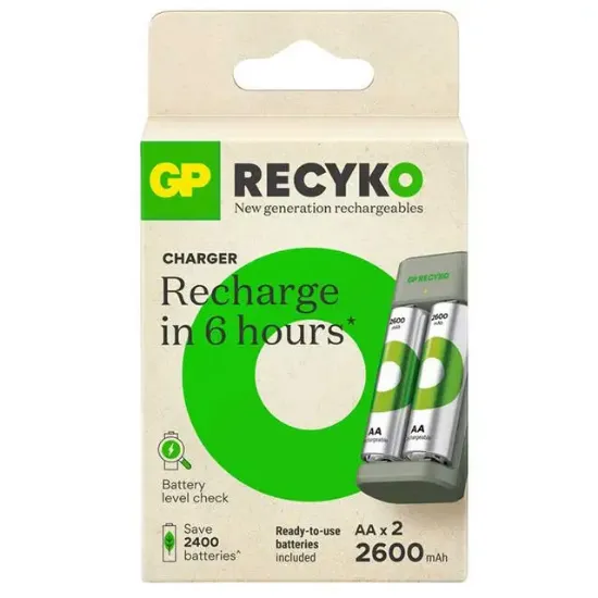 Gp Recyko E221 2*2600 mAh R6 AA Pilli Şarj Cihazı (GP-E221/270AHCER21-2GTLB2) resmi