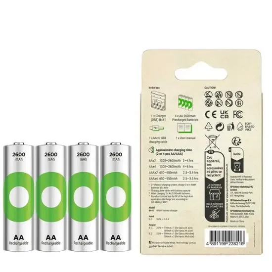 Gp Recyko B441 4*2600 mAh R6 AA Pilli Şarj Cihazı (B441/270HCER21-2GTLB4) resmi