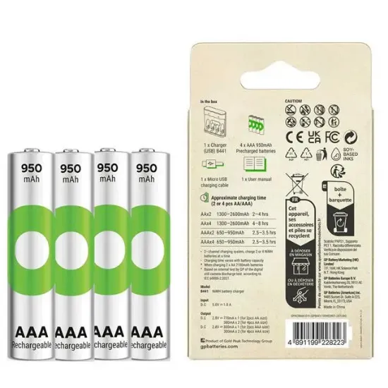 Gp Recyko B441 4*950 mAh R03 AAA Pilli Şarj Cihazı (100HCER21-2GTLB4) resmi