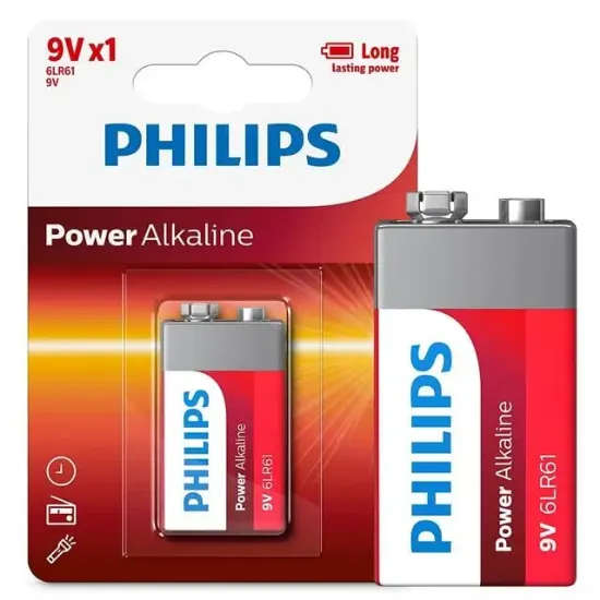 Philips 6LR61-P1B 9 Volt Power Alkalin Pil (Tekli) resmi