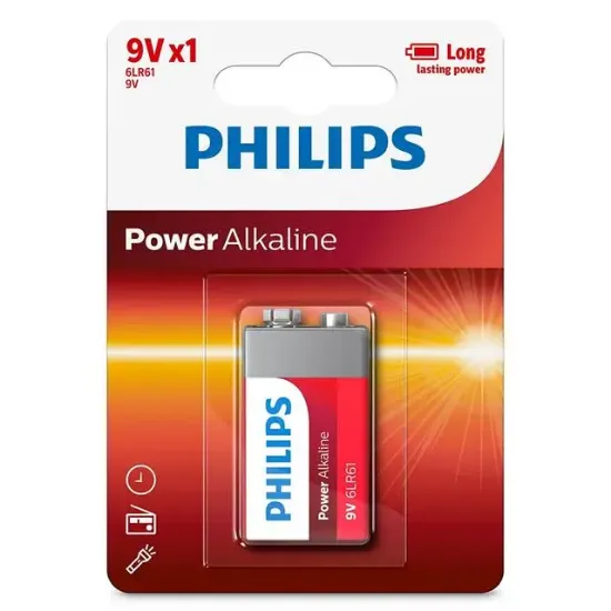 Philips 6LR61-P1B 9 Volt Power Alkalin Pil (Tekli) resmi