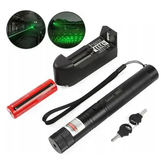 PowerMaster OM-120118650 Pilli Şarjlı Anahtar Emniyetli Yeşil Lazer Pointer (50 KM) resmi