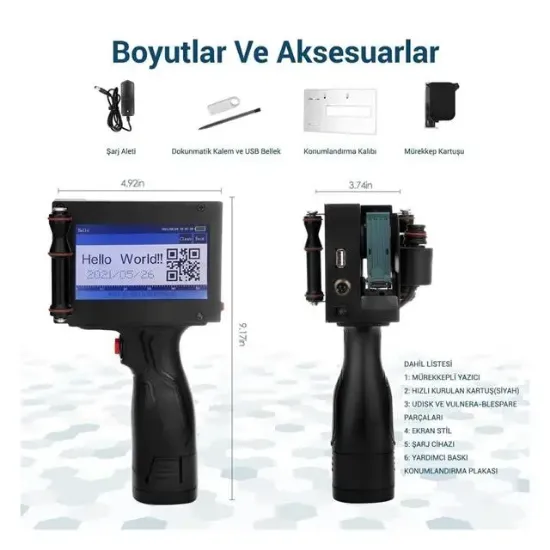 Powermaster PM-10878 4.3'' Dokunmatik Ekranlı Şarjlı Endüstriyel El Tipi Portatif Mürekkep Yazıcı resmi