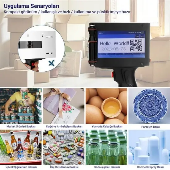 Powermaster PM-10878 4.3'' Dokunmatik Ekranlı Şarjlı Endüstriyel El Tipi Portatif Mürekkep Yazıcı resmi