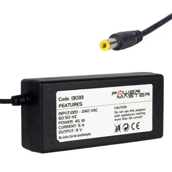 Powermaster PM-13033 9 Volt - 5 Amper 5.5*2.5 Mm Uçlu Yazar Kasa / Pos Makinesi Masaüstü Adaptör resmi