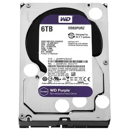 Western Digital WD60PURZ 6 TB Sata6 64Mb 7-24 Purple Harddisk resmi