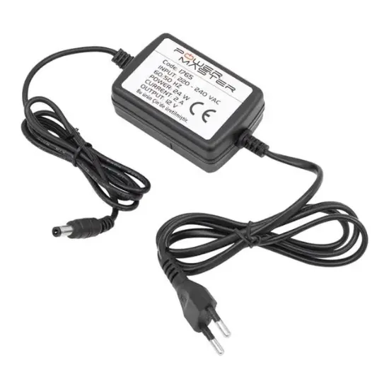 Powermaster PM-1765 12 Volt - 2 Amper 5.5*2.5 Mm Uçlu Plastik Kasa Masaüstü Adaptör resmi
