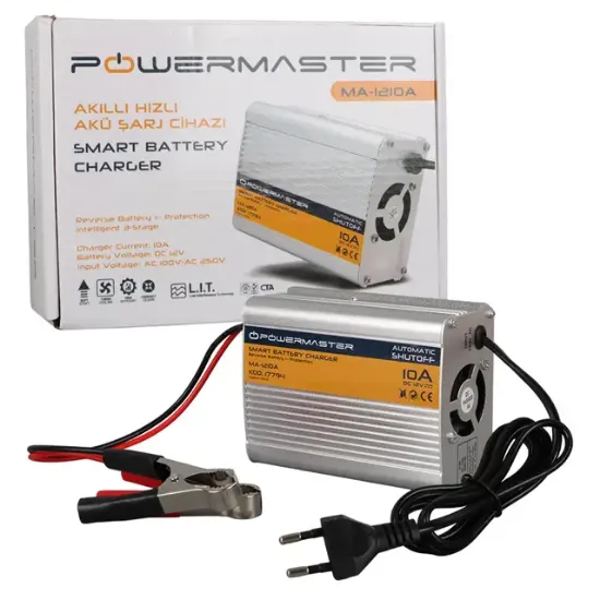 PowerMaster MA-1210A 12 Volt - 10 Amper Akıllı Hızlı Akü Şarj Cihazı Analog Amper Göstergeli resmi