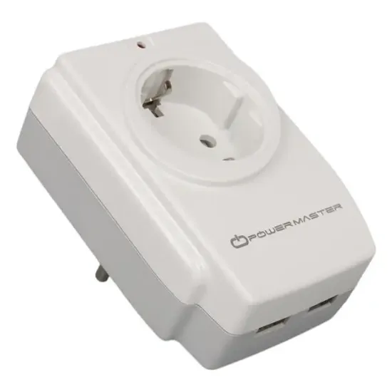 PowerMaster PM-18721 16 Amper - 3680 Watt Tekli Çocuk Korumalı 2 USB'LI 1400 Joule Akım Korumalı Priz resmi