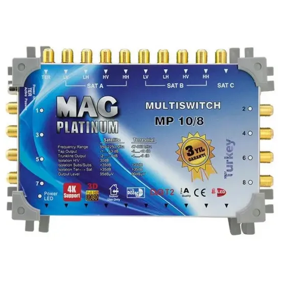 MAG Platinum MP 10/8 Multiswitch - 10 Giriş 8 Çıkışlı Merkezi Uydu Santrali Hybrid 4K ve 3D Destekli resmi