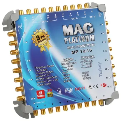MAG Platinum MP 10/16 Multiswitch - 10 Giriş 16 Çıkışlı Merkezi Uydu Santrali Hybrid 4K ve 3D Destekli resmi