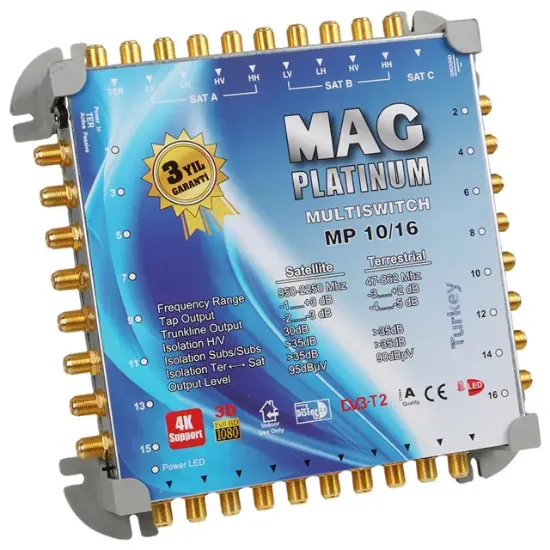 MAG Platinum MP 10/16 Multiswitch - 10 Giriş 16 Çıkışlı Merkezi Uydu Santrali Hybrid 4K ve 3D Destekli resmi