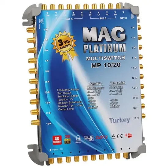 MAG Platinum MP 10/20 Multiswitch - 10 Giriş 20 Çıkışlı Merkezi Uydu Santrali Hybrid 4K ve 3D Destekli resmi