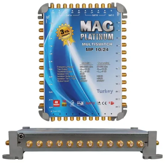 MAG Platinum MP 10/24 Multiswitch - 10 Giriş 24 Çıkışlı Merkezi Uydu Santrali Hybrid 4K ve 3D Destekli resmi