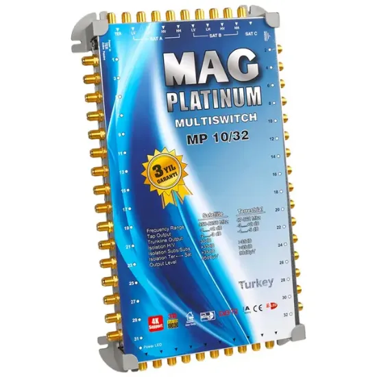 MAG Platinum MP 10/32 Multiswitch - 10 Giriş 32 Çıkışlı Merkezi Uydu Santrali Hybrid 4K ve 3D Destekli resmi
