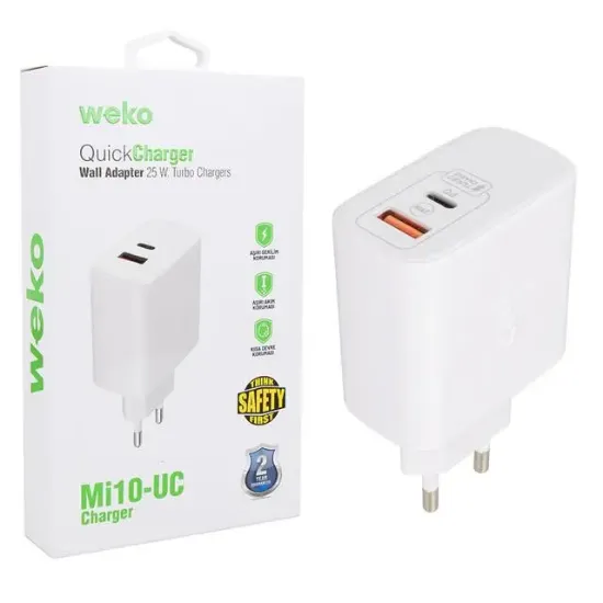 Weko WK-21446 S11-UC 25 Watt 3.0 Amper Type-C + USB Telefon Şarj Başlık Adaptörü resmi