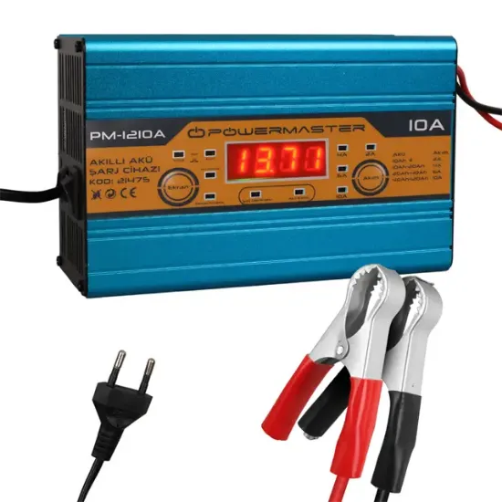 Powermaster PM-1210A 12 Volt Max 10 Amper LCD Ekranlı Akıllı Akü Şarj Cihazı resmi