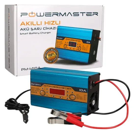 Powermaster PM-1210A 12 Volt Max 10 Amper LCD Ekranlı Akıllı Akü Şarj Cihazı resmi