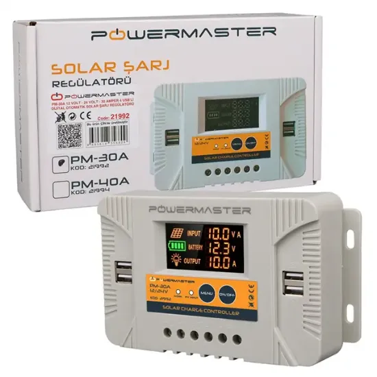 Powermaster PM-30A 12V-24V 30 Amper 4 USB Çıkışlı Dijital Ekranlı Solar Şarj Regülatörü resmi