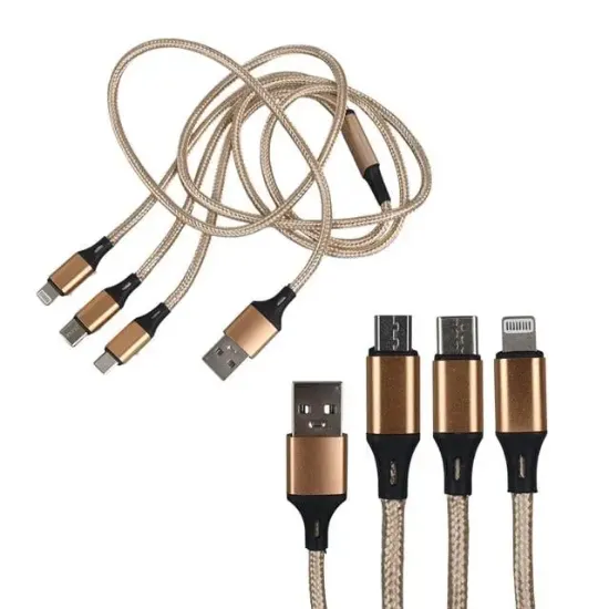 PowerMaster PM-2368 Micro USB - Type-C - Lightning Şarj Ve Data Kablosu 2.1 Amper 110Cm Örgülü resmi