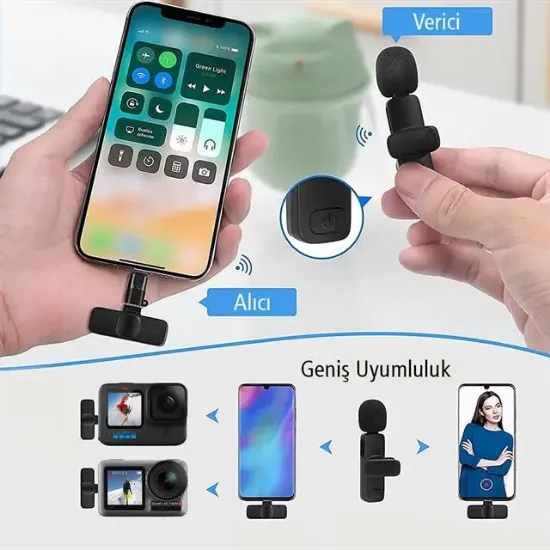 MagicVoice K8 Kablosuz Type-C Vlogger Yaka Mikrofonu (Android, GoPro, Osmo Action, iPhone, iPad) resmi