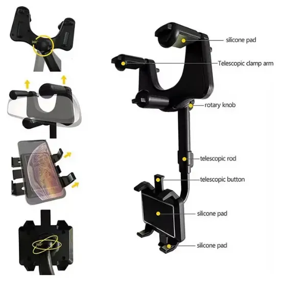 PowerMaster PM-25159 Araç İçi Dikiz Aynası Telefon Tutucu 360 Derece Ayarlanabilen resmi