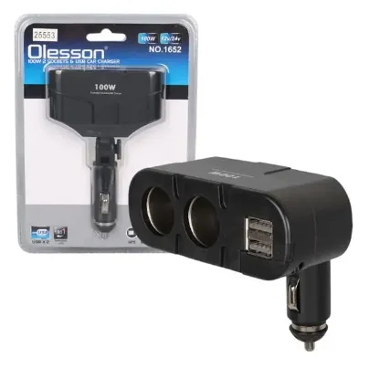 Olesson 1652 12-24V Çift USB Girişli 100W 2'li Araç Çakmak Çoklayıcı resmi