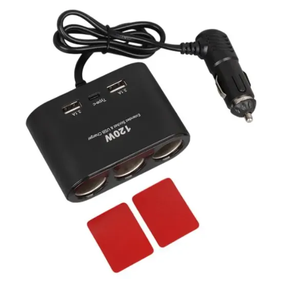 Olesson 1653 12-24V Çift USB + TYPE-C Girişli 100W 70cm Kablolu 3'lü Araç Çakmak Çoklayıcı resmi