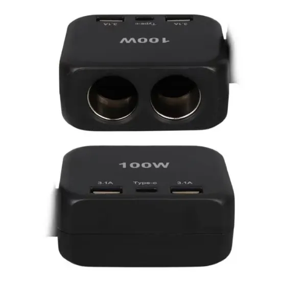 Olesson 1655 12-24V TYPE-C + Çift USB-A Girişli 100W 2'li Araç Çakmak Çoklayıcı resmi