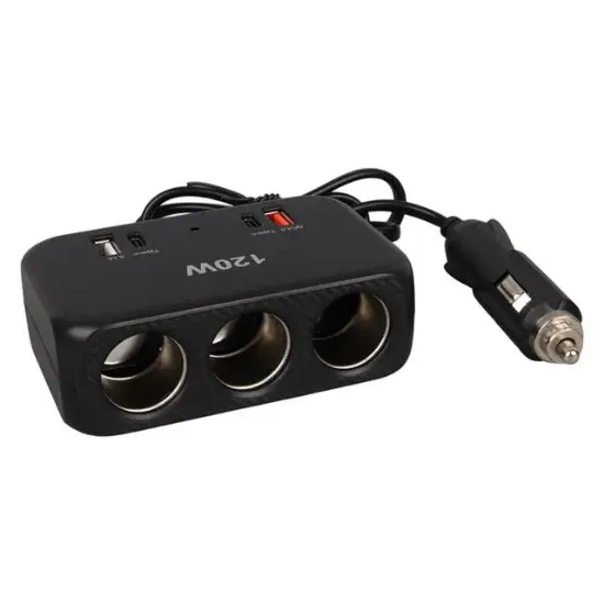 Olesson 1656 12-24V Çift USB + Çift TYPE-C 120W 80cm Kablolu 3'lü Araç Çakmak Çoklayıcı resmi