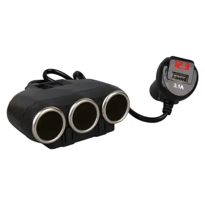 Olesson 1634 12-24V Tek USB Girişli 120W 80cm Kablolu Dijital Voltaj Ekranlı 3'lü Araç Çakmak Çoklayıcı resmi