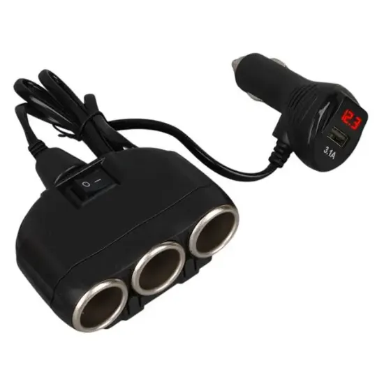 Olesson 1634 12-24V Tek USB Girişli 120W 80cm Kablolu Dijital Voltaj Ekranlı 3'lü Araç Çakmak Çoklayıcı resmi