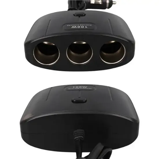 Olesson 1635 12-24V Çift USB Girişli 100W 70 CM Kablolu 3'LÜ Araç Çakmak Çoklayıcı 100x66x40mm resmi