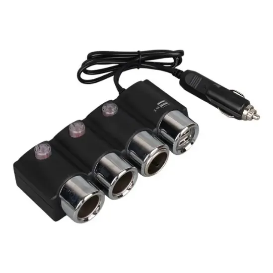 Olesson 1508 12-24V Çift USB Girişli 120W 80cm Kablolu 3'lü Araç Çakmak Çoklayıcı resmi