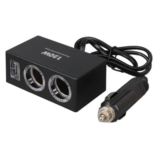 Olesson 1522 12-24V Tek USB Girişli 120W 80cm Kablolu 2'li Araç Çakmak Çoklayıcı resmi