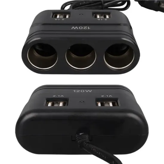 Olesson 1678 12-24V 4 USB Girişli 120W 80cm Kablolu 3'lü Araç Çakmak Çoklayıcı resmi