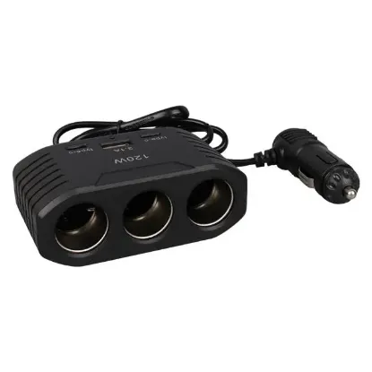 Olesson 2012 12-24V Çift TYPE-C - Tek USB Girişli 120W 80cm Kablolu 3'LÜ Araç Çakmak Çoklayıcı resmi