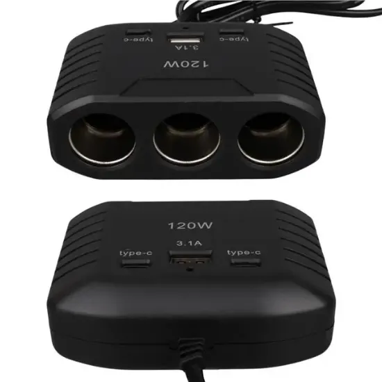 Olesson 2012 12-24V Çift TYPE-C - Tek USB Girişli 120W 80cm Kablolu 3'LÜ Araç Çakmak Çoklayıcı resmi