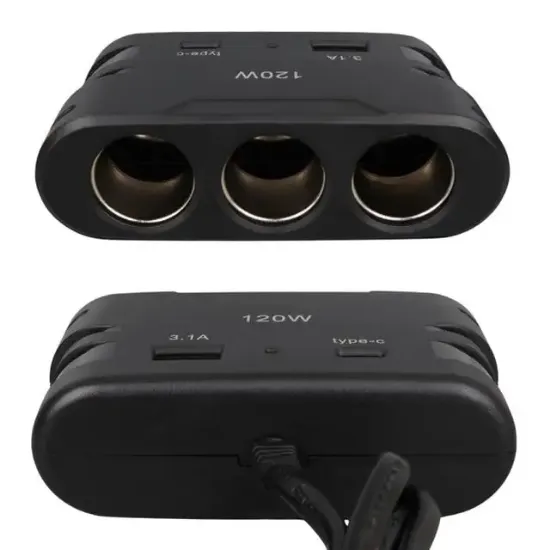 Olesson 2013 12-24V TYPE-C + USB Girişli 120W 80 CM Kablolu 3'lü Araç Çakmak Çoklayıcı resmi