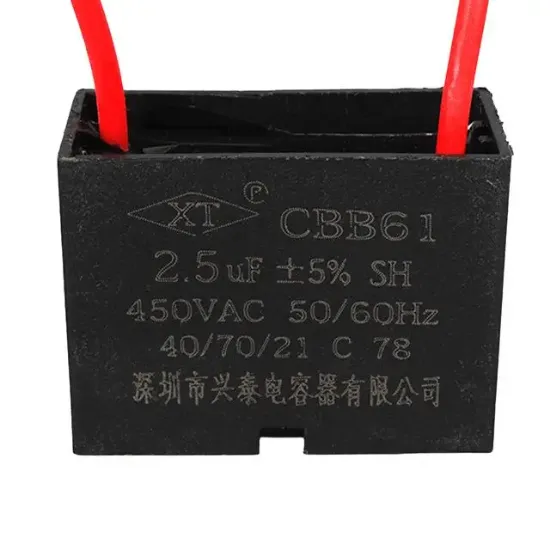 2.5UF 450VAC Siyah 10cm Kablolu Kare Tip Kutupsuz Kondansatör resmi