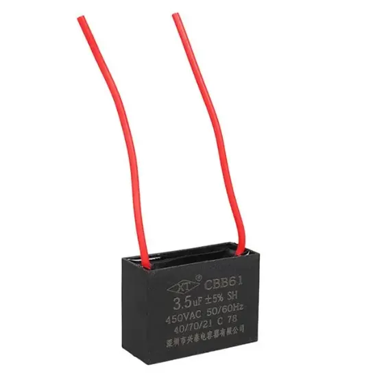 3.5UF 450VAC Siyah 10cm Kablolu Kare Tip Kutupsuz Kondansatör resmi