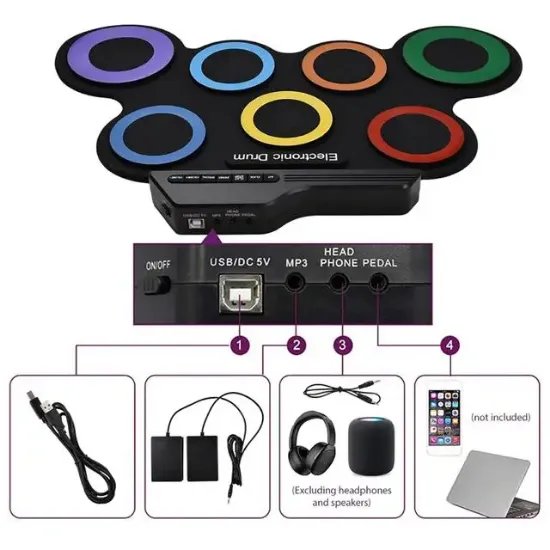 Magicvoice G3002R 7 Ped Gökkuşağı Renkli Elektronik Roll Up Davul Kiti resmi