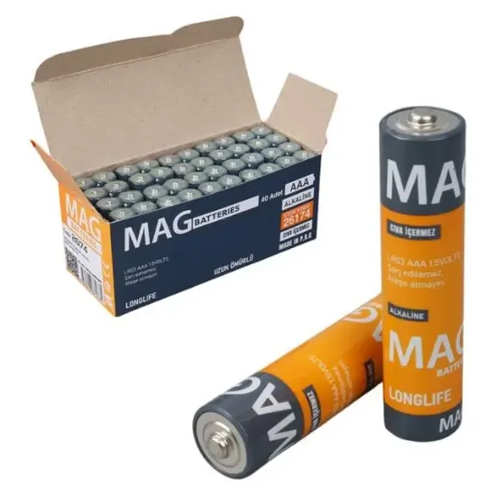 Mag Batteries MG-26174 Alkalin AAA 40'lı İnce Kalem Pil Kumanda Pili (AAA, LR03, AM-4) resmi