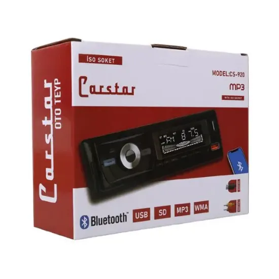 Carstar CS-920 Çift USB/SD/FM/AUX/Bluetooth Kumandalı Oto Teyp 4X60 Watt resmi