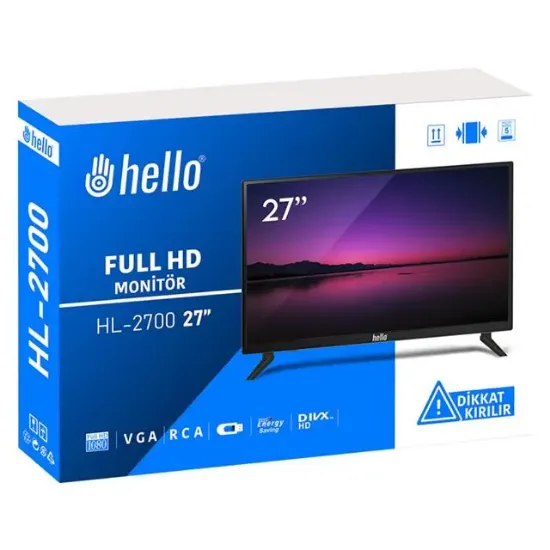 Hello HL-2700 27'' Audio IN-RCA-VGA-HDMI-USB 12 Volt Adaptörlü Full HD Led Monitör resmi