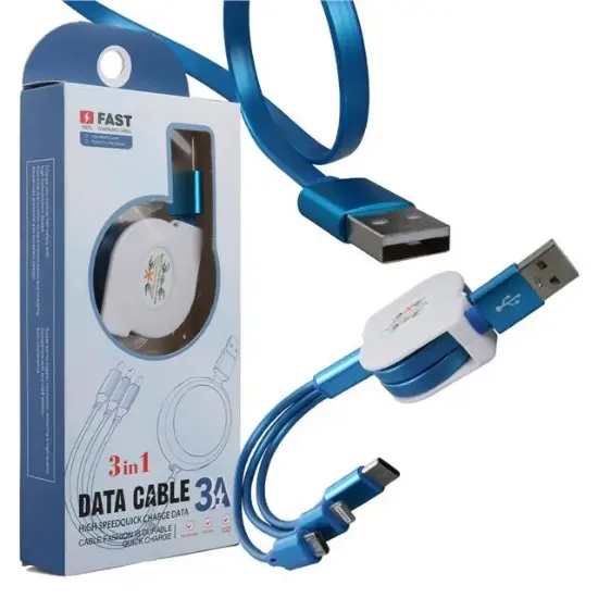 PowerMaster PM-26347 3 IN 1 Mavi Şarj Kablosu resmi