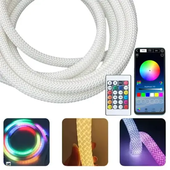 PowerMaster PM-26417 Animasyonlu Bluetooth Neon RGB Kumaş Örgülü Hortum Led 5 Metre 201 Modlu resmi