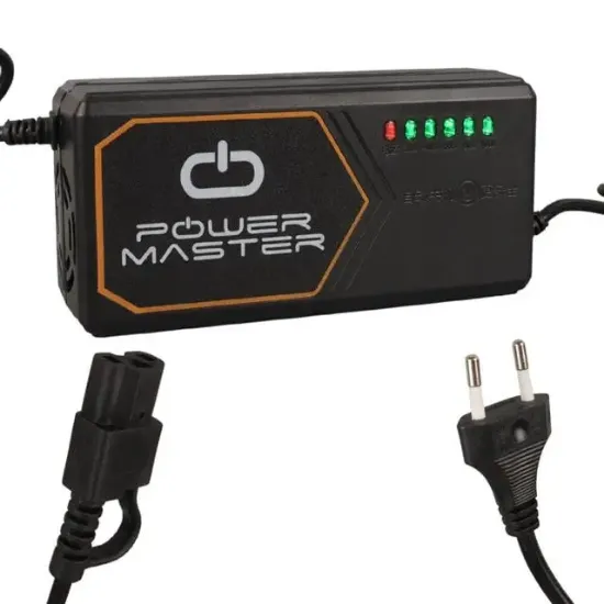 PowerMaster PM-31801 60 Volt - 20 Amper IEC C15 Dişi Uçlu Kapasite Göstergeli Elektrikli Bisiklet Şarj Akü Cihazı (ADJ160-01) resmi